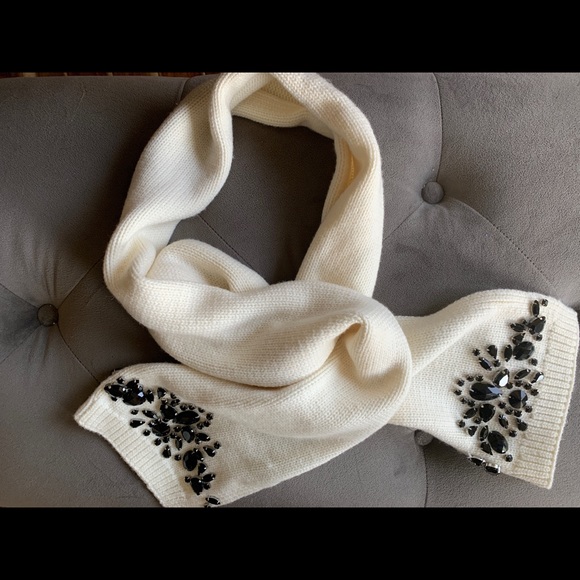 Talbots Cream Scarf With Black Jewels NWOT - Picture 1 of 3